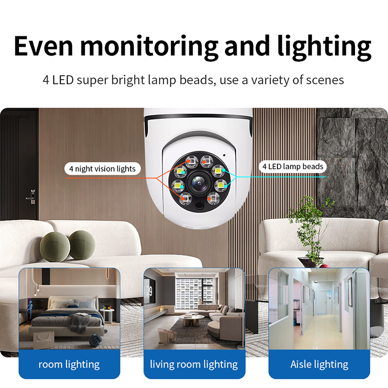 A6 Glödlampa kamera 200W HD 1080p Night Vision Motion Detection E27 Bulb Cams Inomhus utomhus Network Security Monitor IP -kameror