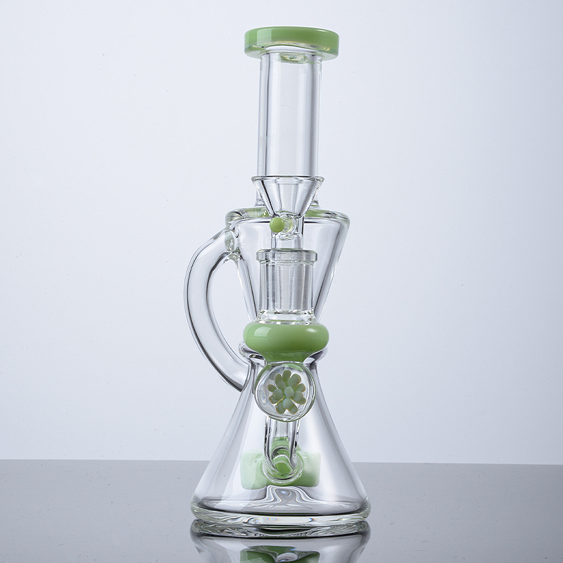 Klein Recycler Bong Pomme de douche Perc Narguilés 7 pouces Bongs en verre à main Vert Violet Conduites d'eau en verre capiteux Tube droit 14mm Joint Samll Dab Rigs