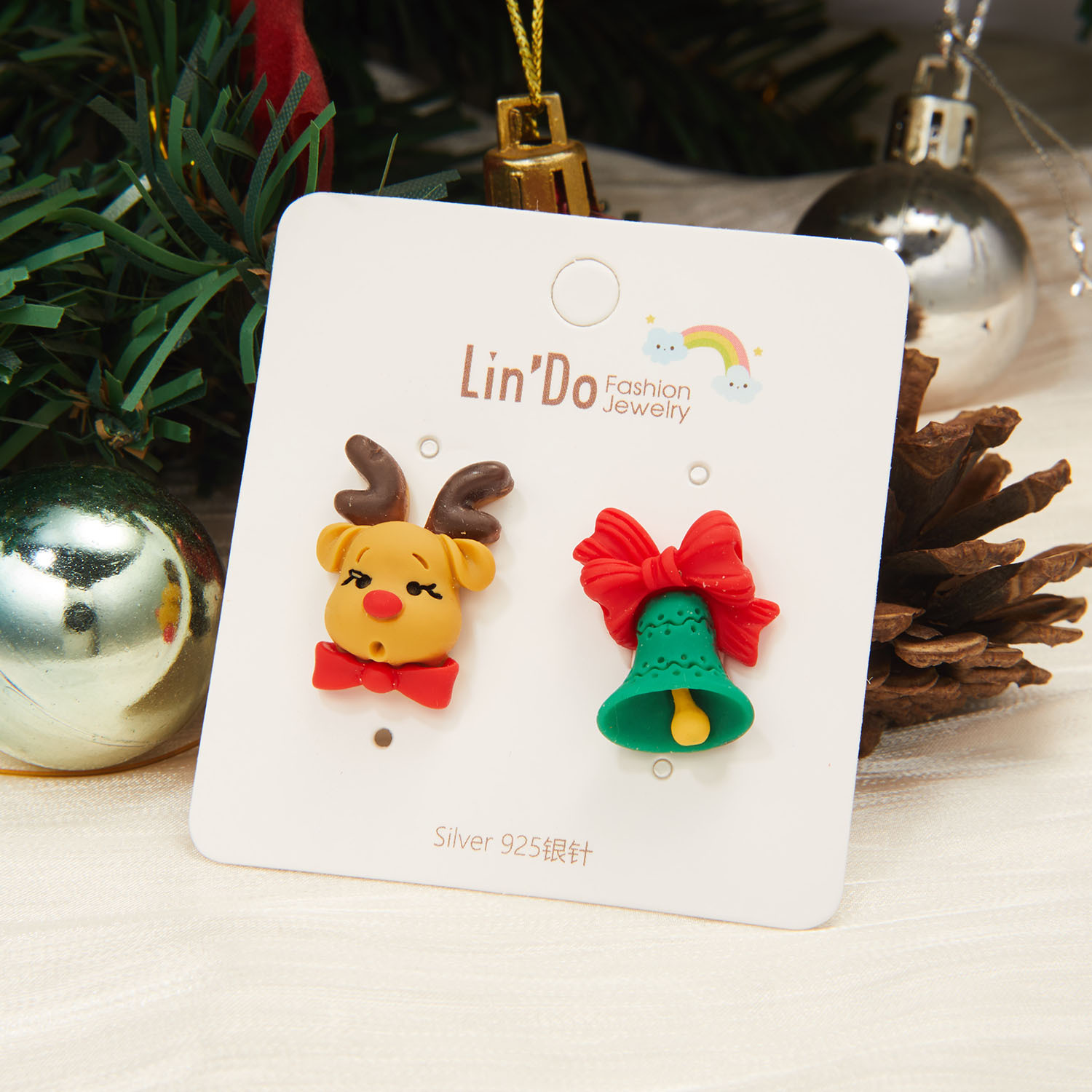 Christmas Earrings Fashion Creativity Santa Claus Snowman Asymmetry Ear Studs