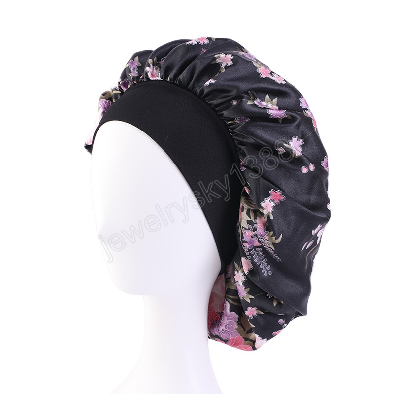 Bonnet de grande taille en Satin soyeux Turban chapeau élastique large bande bonnet de couchage pour les femmes sommeil bonnet de nuit bonnets de créateur