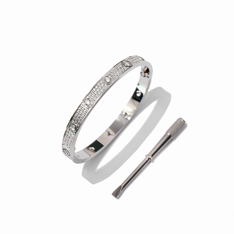 2022 Nuevos brazaletes de pulseras de tornillo de amor con brazalete completo de oro rosa de plata de diamante CZ con pulsera de destornillador para amantes Joyería de acero de titanio