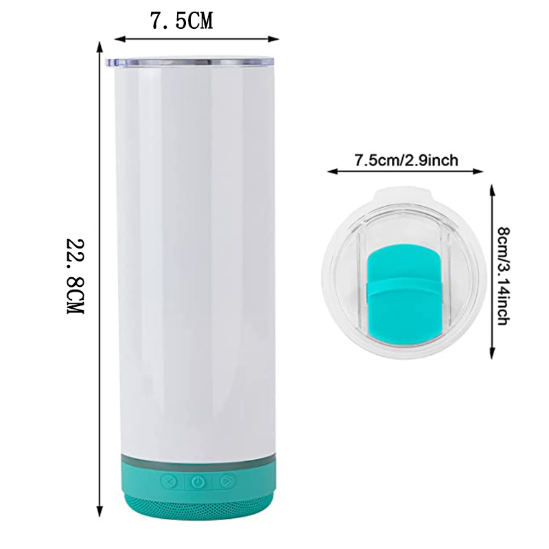 20oz sublimering av tom musikmuggar dubbel vägg rostfritt stål med trådlös högtalare tumlare utomhus bärbar sport vattenflaska för gåvor