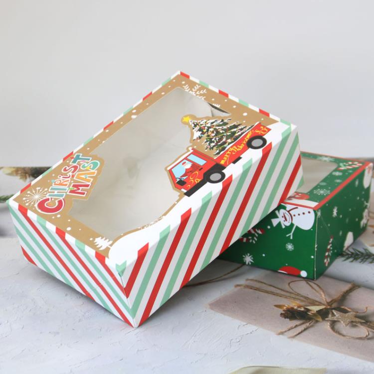 Julklapp Box Santa Papercard Kraft Present Party Favor Baking Cake Box Muffin Paper Packing SN6844