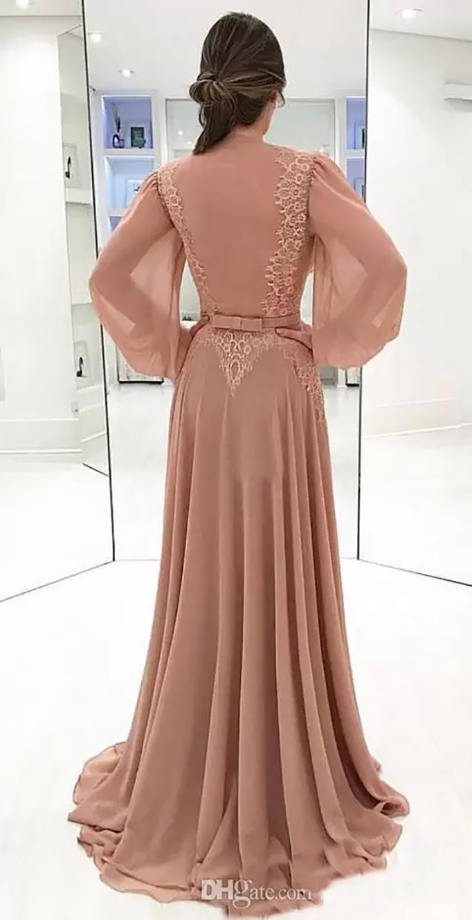 Abiti la madre della sposa champagne manica lunga scollo a V corpetto illusione applicazioni in chiffon fusciacca abiti da sera da donna taglie forti