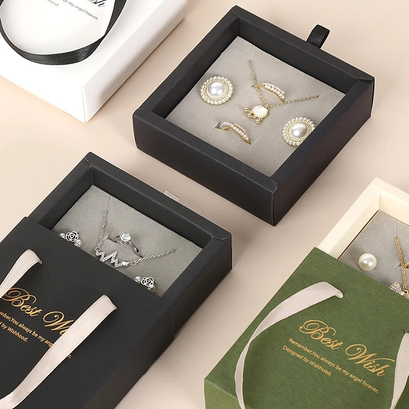 Caixa de jóias gaveta portátil caixas de papel ring brios de colar de embalagem de embalagens de embalagem de armazenamento de armazenamento de armazenamento