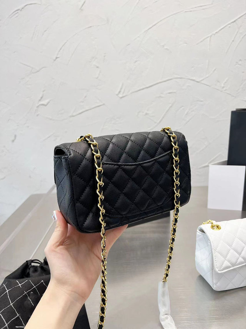 Designer Handbag de marca de luxo personalizada Mulheres Bolsa de ombro Caviar Caviar Chave de couro Cadeia de ouro Crossbody Bolsa de Mensageiro de Pesquisa de Gado Preto e Branco de Catinho