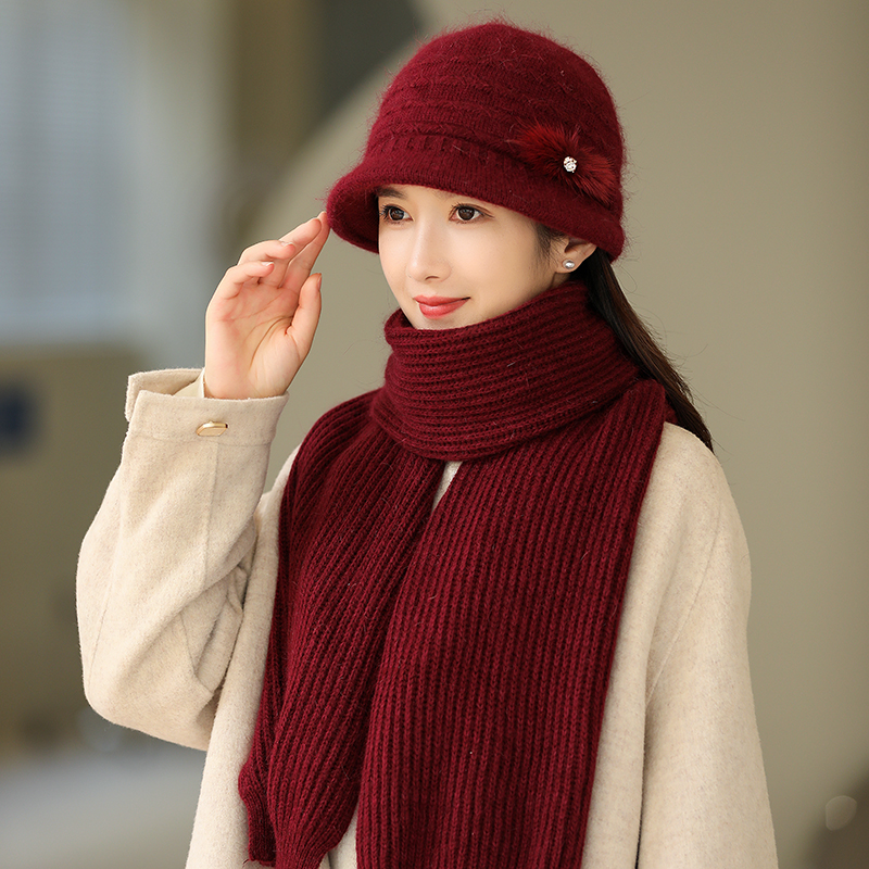 Women Winter Hat Long Scarf Set Thick Warm Ladies Mother Gift Russian Winter Outdoor Sets