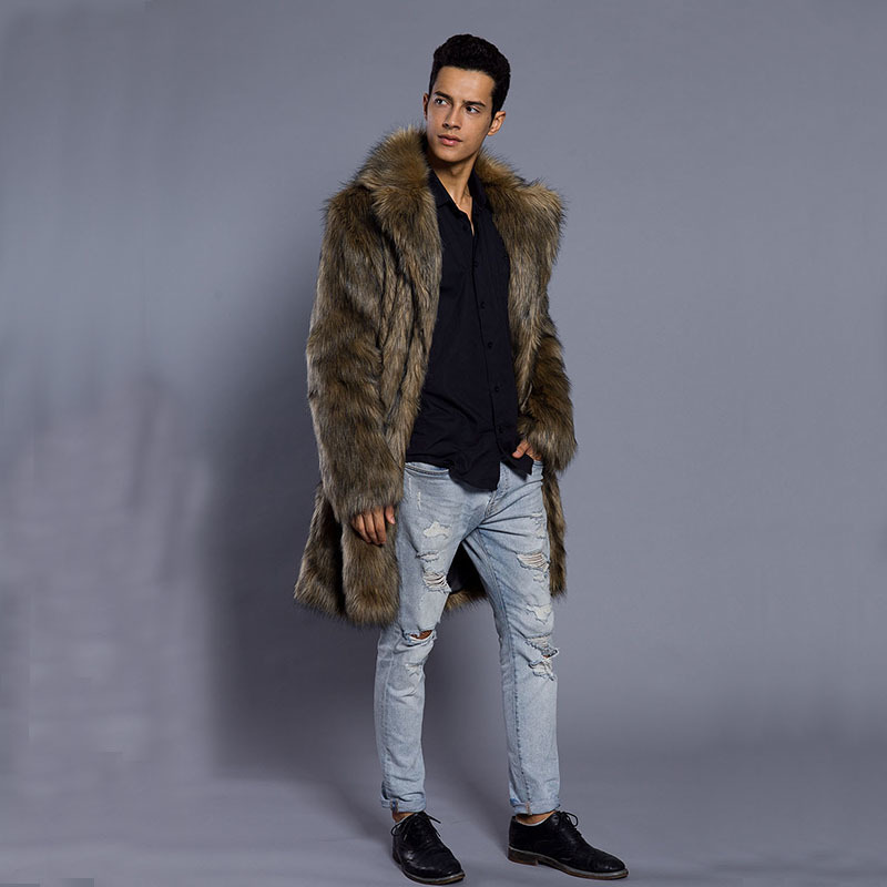 Men's Fur Faux Winter Turn-down Collar Mink Coat Printed Striped Long Windbreaker Loose Casual Male Leather Jacket 221020