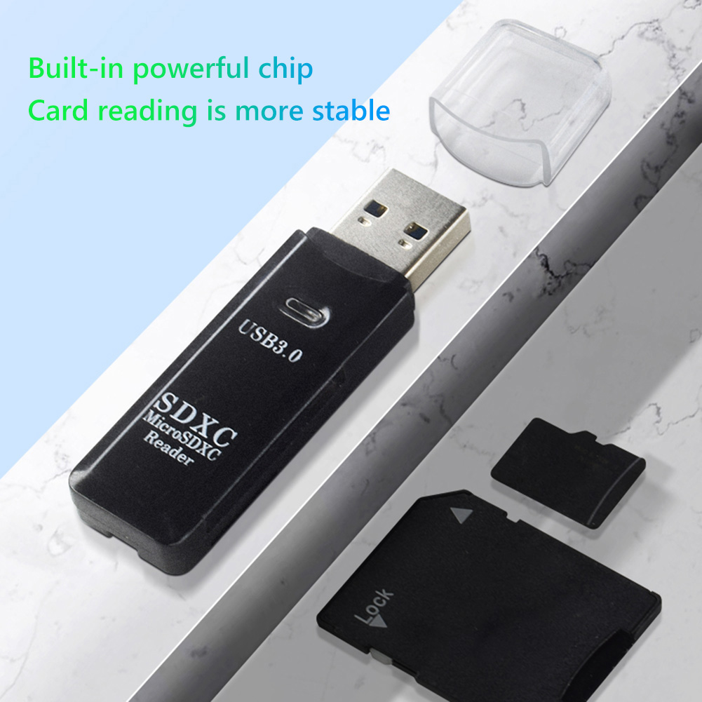 2-in-1-USB-3.0-Adapter, Laufwerk, MicroSD-TF-Kartenleser, Schreibgerät, Hochgeschwindigkeits-Speicherkartenleser mit LED-Betriebsanzeige, Laptop-Zubehör