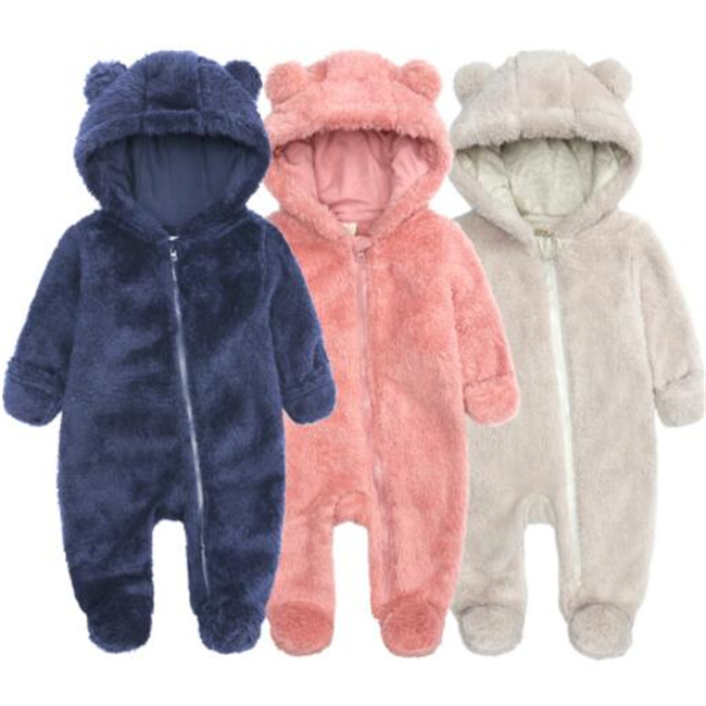 Flanell nyfödda baby rompers tecknad björn spädbarn kostym pojkar jumpsuit övergripande flickor romper höst vinter barn kläder set