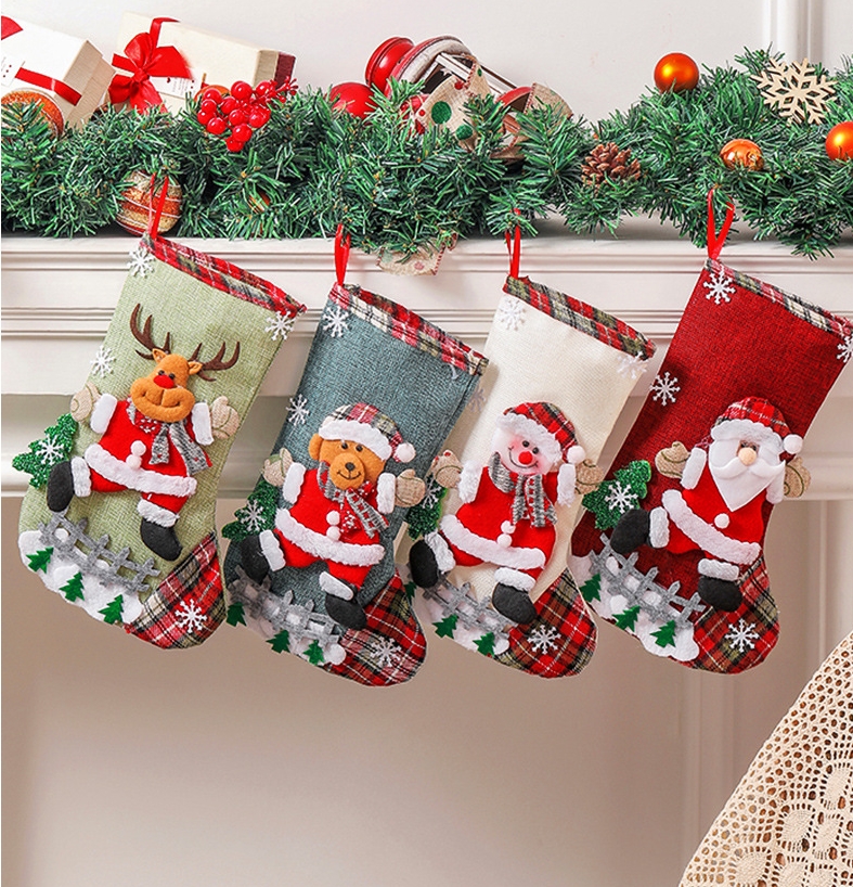 Calza di Babbo Natale Calzino di Natale Sacchetti di caramelle Decorazione feste Ornamenti l'albero Pendenti Borsa regalo bambini Decorazione appendere il camino