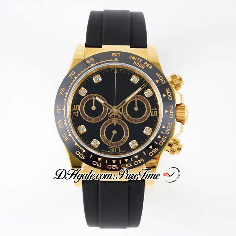 VRF 11651 A7750 AUTOMATISK KRONOGRAF MENS Titta 18K Yellow Gold 904L Steel Black Diamonds Dial OysterFlex Strap Rubber Super Edition Samma Series Card Puretime G7