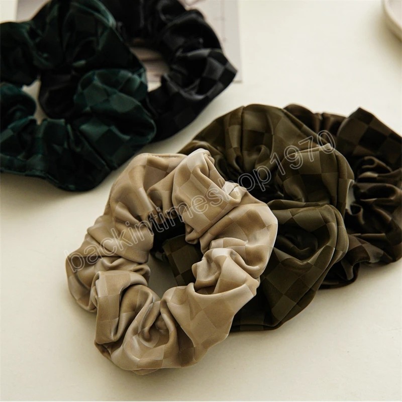 Geruite scrunchies voor elegant kunstleer Geruite elastiekjes Big Size Hair Tie Rope Mode Koreaanse hoofddeksels