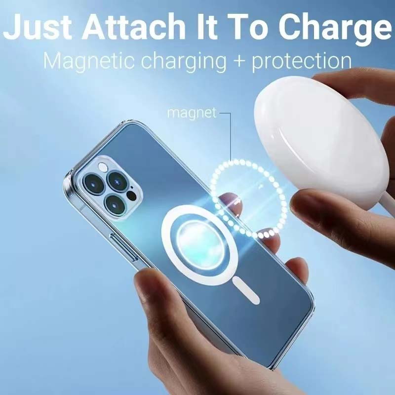 Coque transparente antichoc pour téléphone portable pour iPhone 11 12 13 14Pro Max Mini 14Plus Coque de protection compatible avec le chargeur sans fil Magsafe