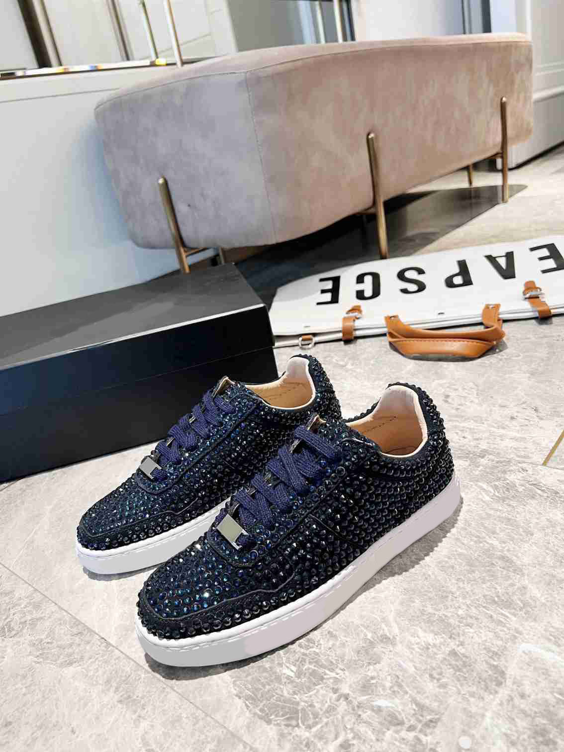 Designer Couple Diamond Casual Shoes Silver Ladies Sneakers Gold Men New Brand Flat Shoes Black White Fashion Sneaker Box Size 35-45