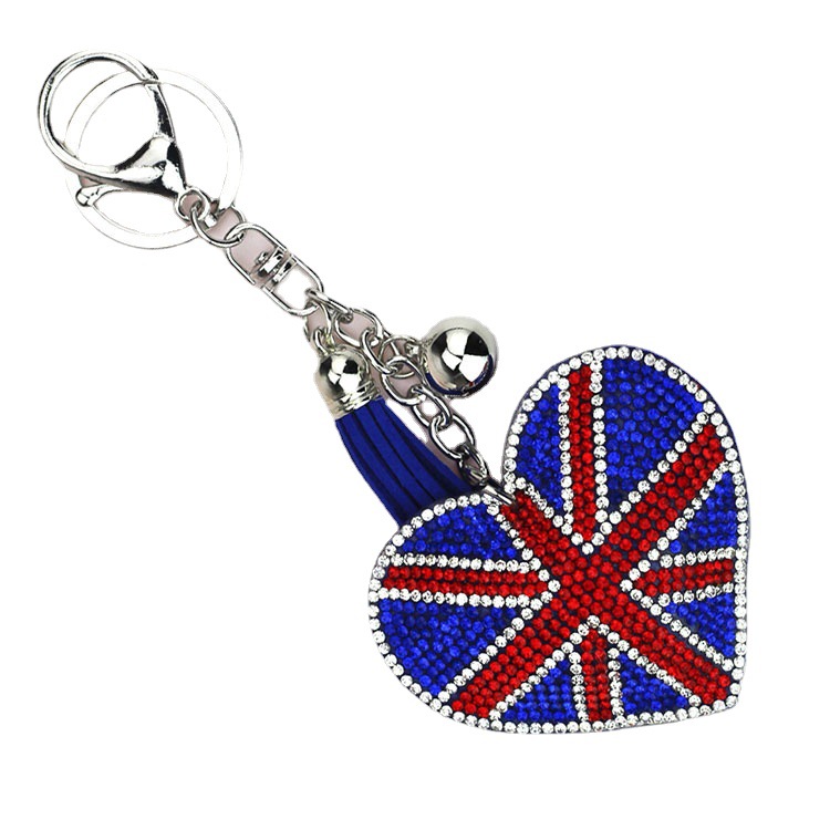 Cristal Velours Diamant Ensemble Pêche Amour Coeur Porte-clés Mode Gland Sacs Porte-clés Pendentif Drapeau International Porte-clés Bijoux Suspendus