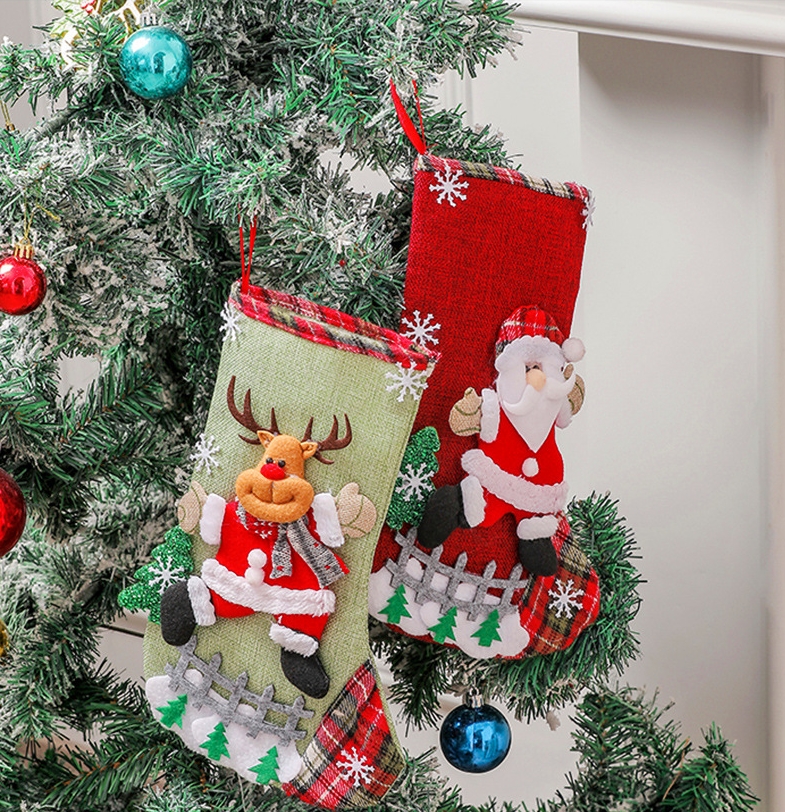 Calza di Babbo Natale Calzino di Natale Sacchetti di caramelle Decorazione feste Ornamenti l'albero Pendenti Borsa regalo bambini Decorazione appendere il camino