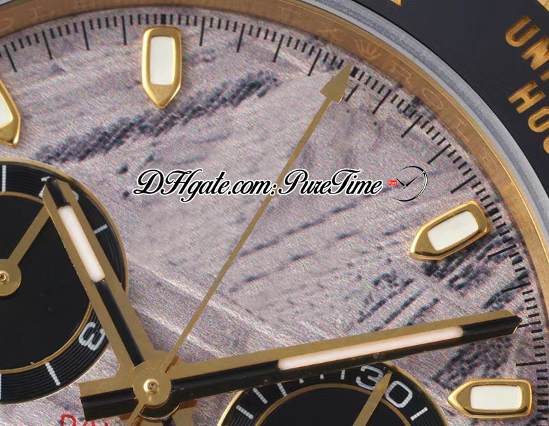 VRF 11651 A7750 Montre chronographe automatique pour homme Or jaune 18 carats Acier 904L Cadran météorite Bracelet Oysterflex Caoutchouc Super Edition Carte de même série Puretime H8
