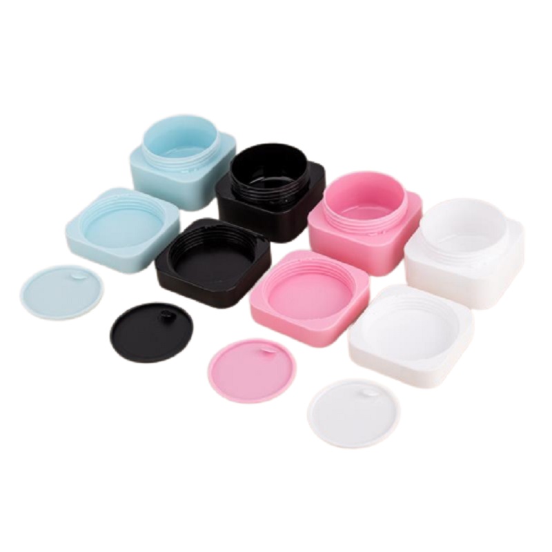 Plastica PP Vasetti crema la cura della pelle Bottiglia riutilizzabile Matte Rosa Blu Bianco Nero Imballaggio cosmetico vuoto Contenitore crema occhi quadrato portatile Contenitore 5g 10g 20G 30G 50G