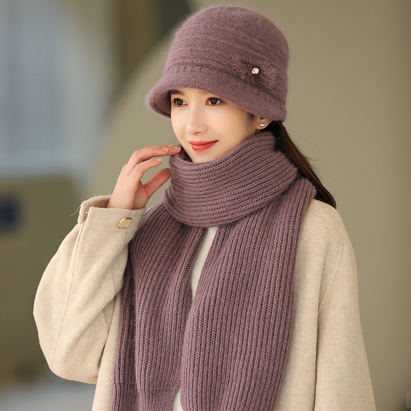 Women Winter Hat Long Scarf Set Thick Warm Ladies Mother Gift Russian Winter Outdoor Sets