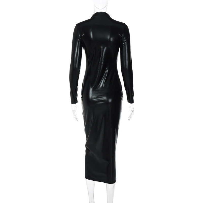 Szczupła czarna skóra PU sukienki ołówkowe kobiety projektant Slim Fit Midi sukienka klubowa odzież imprezowa uwalnia statek