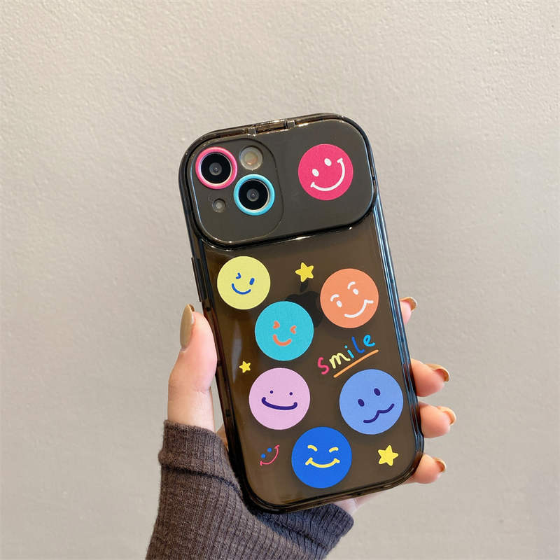 Smiling Face Hide Makeup Mirror Phone Cases Smile Ring For iPhone 14 Pro Max Plus iPhone14 13 12 11 8 7 X XS XR Kickstand Decoration Holder Multifunctional TPU Cover