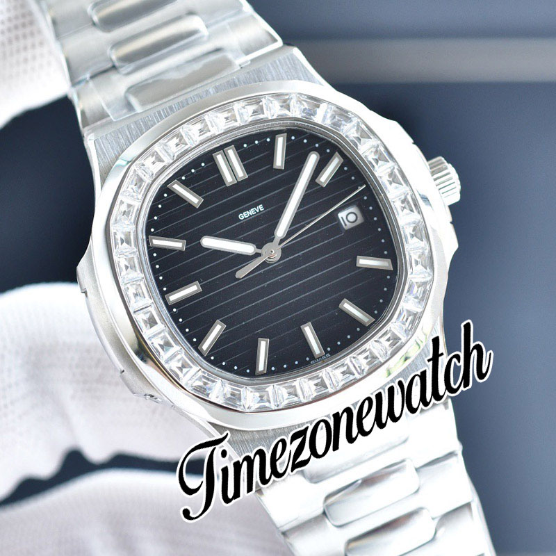 40mm 5711 5711/1300A-001 A2813 Relógio Masculino Automático 5711 D-Blue Textura Dial Pulseira de Aço Inoxidável Grande Moldura de Diamante Relógios Esportivos Timezonewatch E238B2