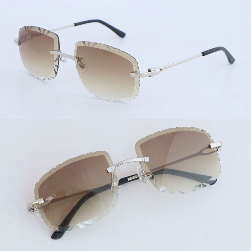 Nieuwste mode metalen randloze zonnebril heren dames designer diamantgeslepen zonnebril bescherming buitenontwerp 00500 zonnebril Optic333A