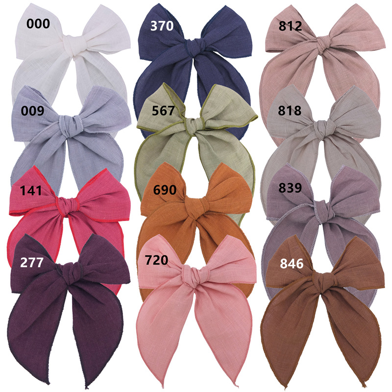 Bordo ricamato fiocco grande fermagli capelli bomboniera forcina di stoffa bambina accessori capelli bowknot in lino di cotone bambina