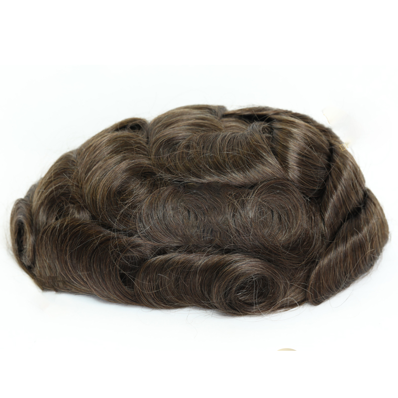 Men's wig 0.12-0.14mm V loop with scallop front medium density Indian wigs