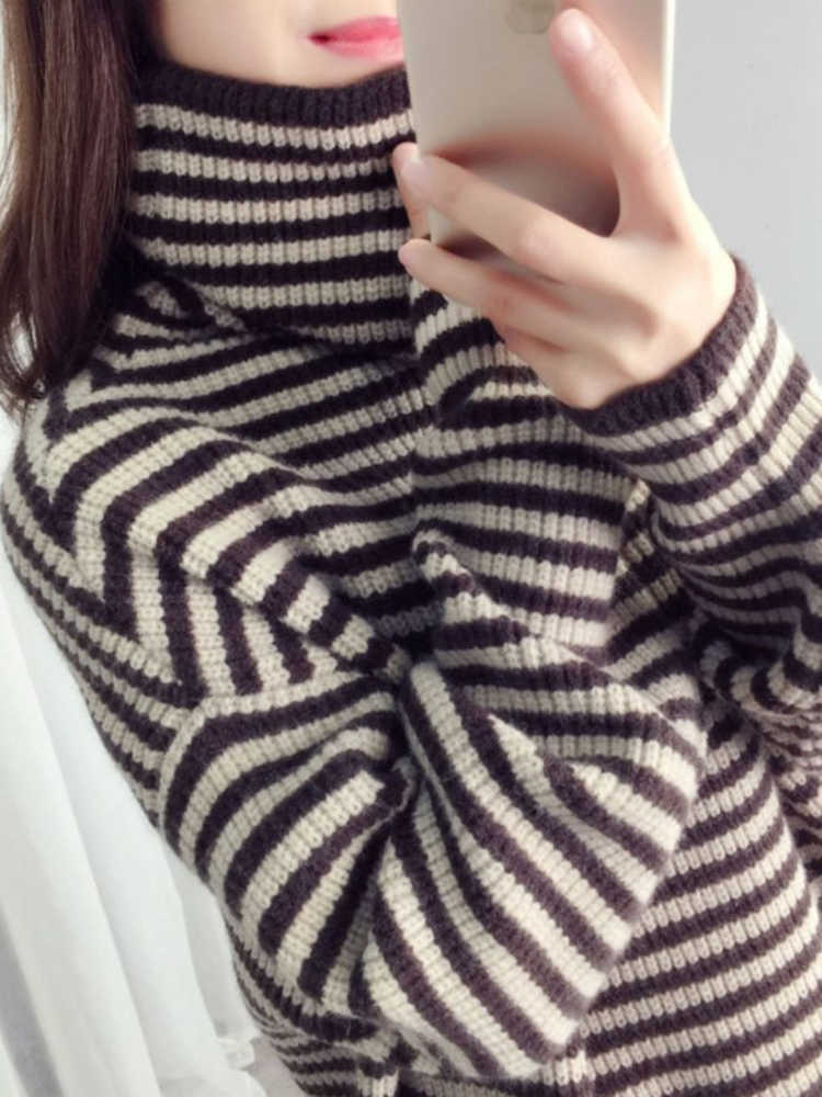 Kvinnors tröjor Azyt 2022 Autumn New Striped tröja Kvinnliga tröjor Korean Löst Turtleneck tröja Jumper Kvinnlig vinter Ny baströja T221019