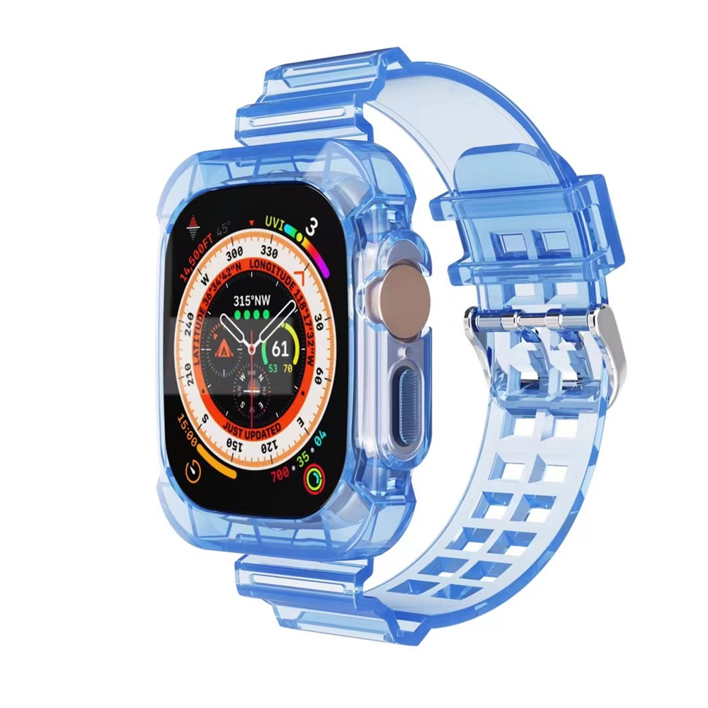 Premium Soft TPU Justerbara remmar för Apple Watch Band 49mm 45mm 41mm 42mm 38mm med skyddande stötfångare Sportigt fodral