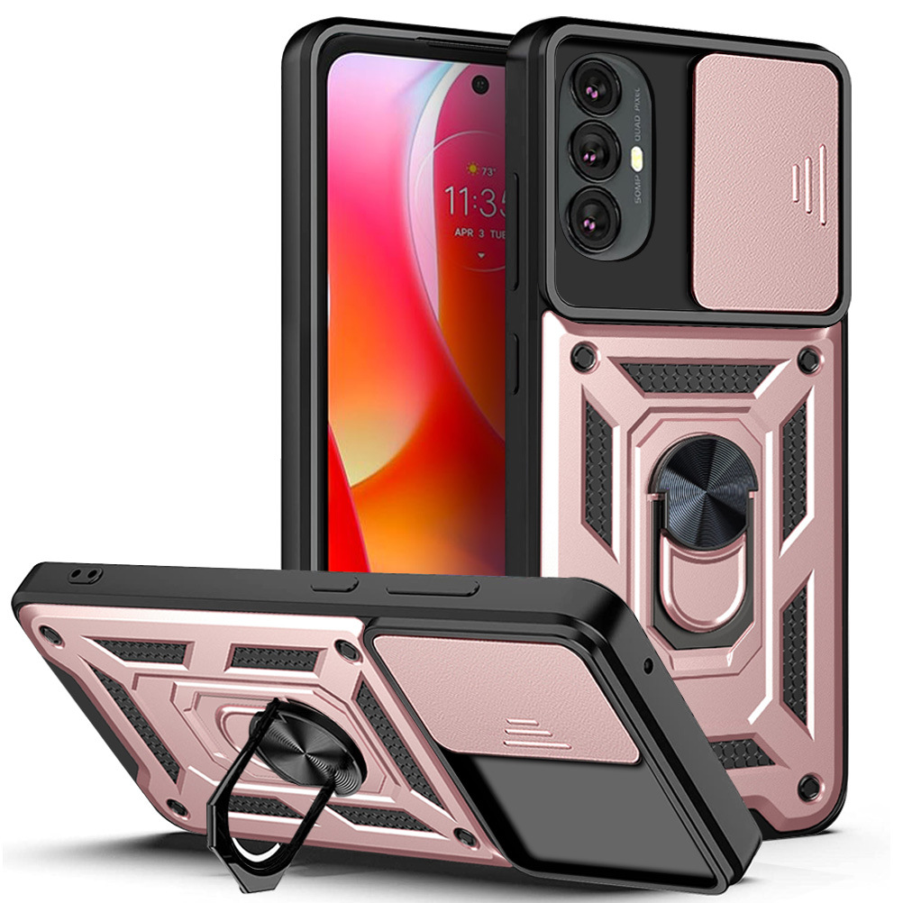 Fönsterkamerafodral för Moto Edge 30 G53 G73 G13 G23 E13 G72 G52 Fusion Neo Lite Pro 5G Armor Phone Kickstand stötsäker Case Cover Cover