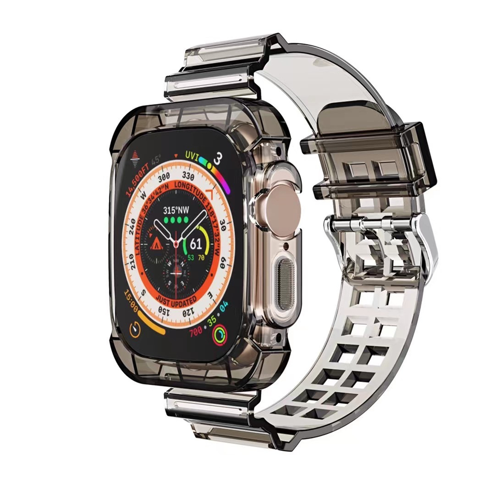 スポーツクリアバンドケース Apple Watch 8 7 6 SE 5 4 3 透明鎧シリコンカバーストラップ iwatch 49 ミリメートル 41 ミリメートル 45 ミリメートル 42 ミリメートル 38 ミリメートル