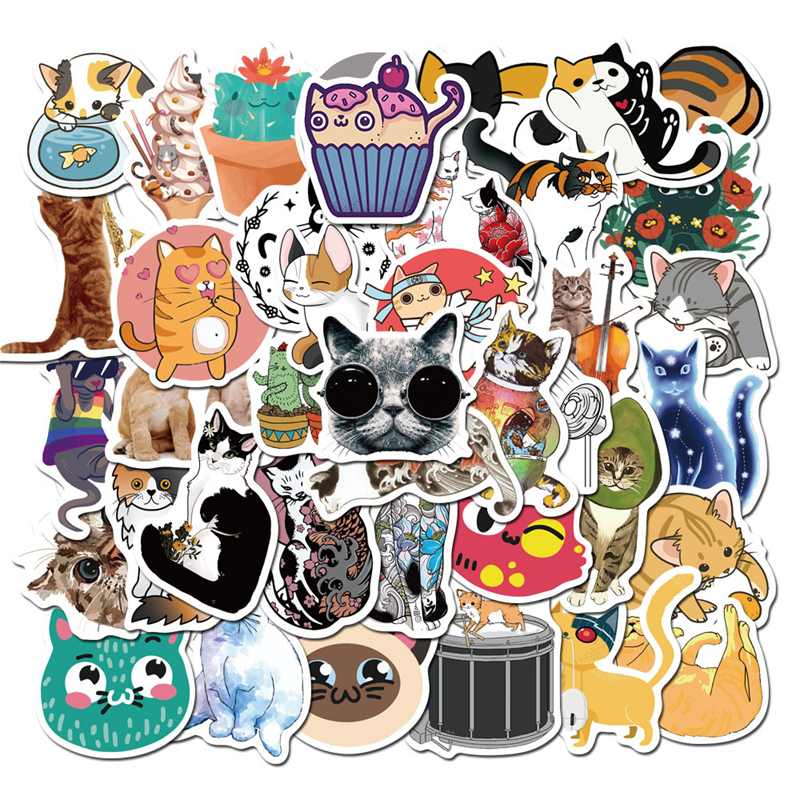 mignon chat animaux autocollants pour enfants adolescents vinyle autocollant étanche pour ordinateur portable pare-chocs planche à roulettes bouteilles d'eau ordinateur téléphone YZ-AZ100