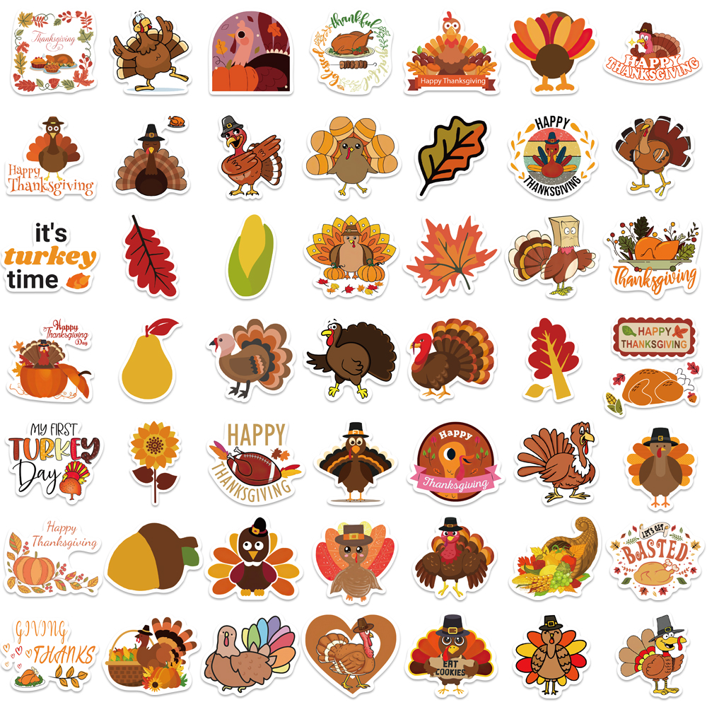 50 stcs Thanksgiving Day Stickers Leuke kalkoenstickers voor laptop bagage gitaar skateboard graffiti -stickers