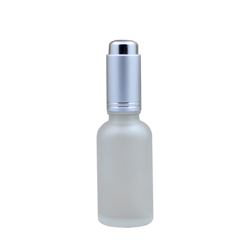 Bouteille rechargeable en verre rond blanc givré, couvercle compte-gouttes à pression en argent doré, emballage cosmétique vide, flacons de parfum d'huile essentielle 5ml 10ml 15ml 20ml 30ml 50ml 100ml