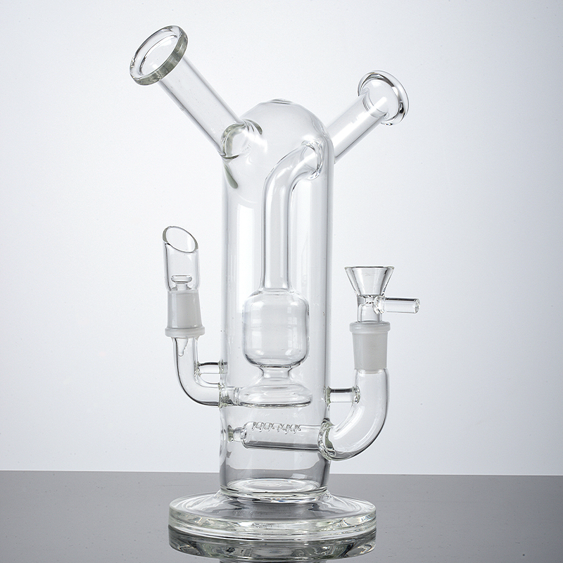 IN STOCK Unique Inline Perc Hookahs Double Joint Bong 9 Inch Sidecar Neck Glass Bongs Clear Water Pipes Splashguard Dab Rigs With Herbs and Concentrates