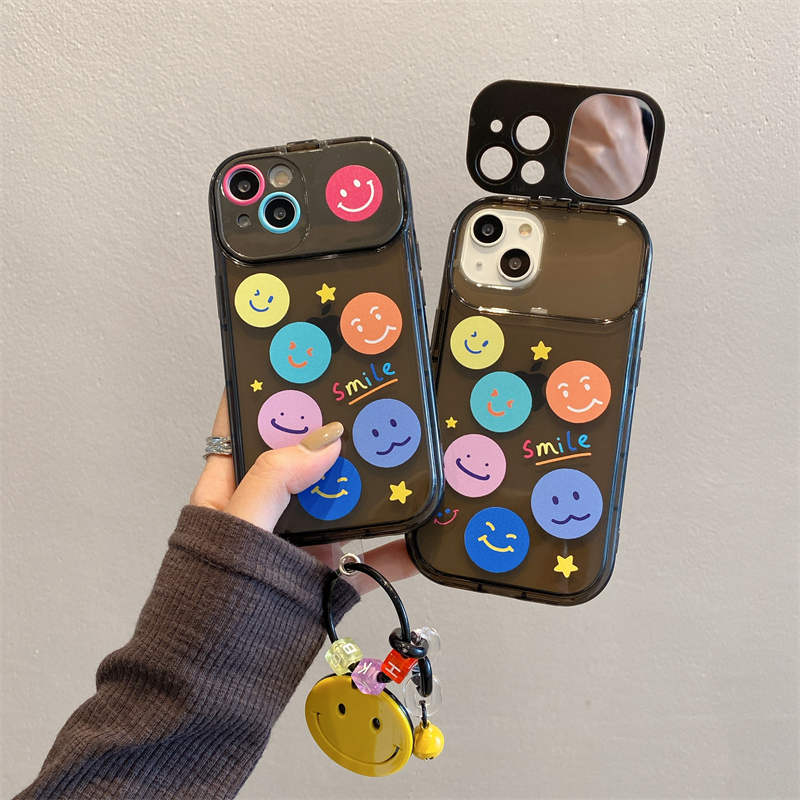 Smiling Face Hide Makeup Mirror Phone Cases Smile Ring For iPhone 14 Pro Max Plus iPhone14 13 12 11 8 7 X XS XR Kickstand Decoration Holder Multifunctional TPU Cover