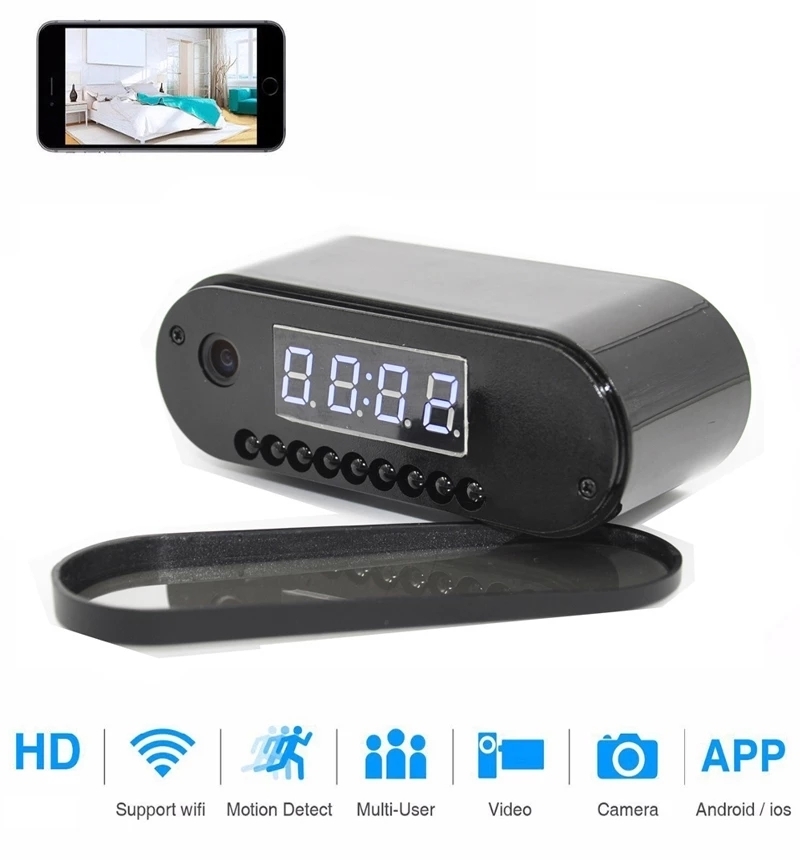 Camcorders HD 1080p Clock Wi -Fi -камера Mini IP P2P Свисания камеры Инфракрасное ночное зрение