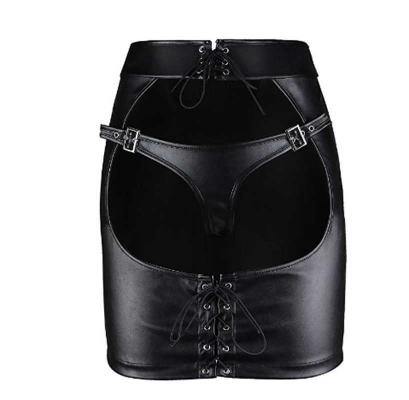 Beauty Items sexyy Leather Open Ass Mini Tight Skirt Adjustable Lace-Up Thong Panties Women Bondage Spanking Erotic Club Costume Toys