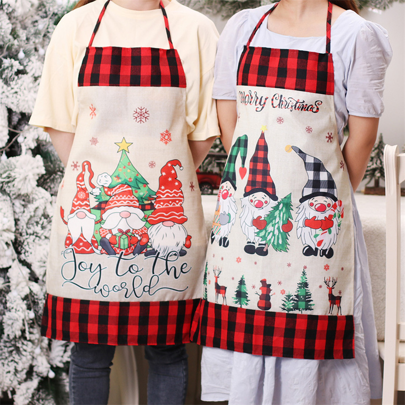 Weihnachts-Zwergschürze aus Leinen mit Aufschrift „Happy New Year“, Unisex-Küchenlätzchen mit verstellbarem Hals zum Kochen, Gartenarbeit