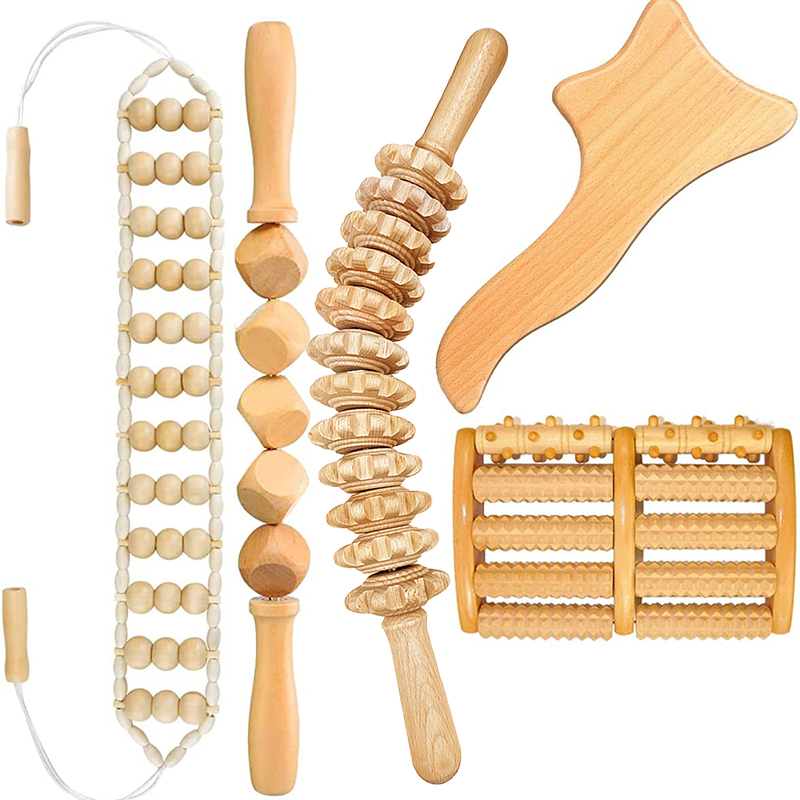 5PCS Wood Therapy Massage Set Wooden Maderoterapia Cellulite Massage Roller Lymphatic Drainage Health Care for Body Muscle Pain Relief