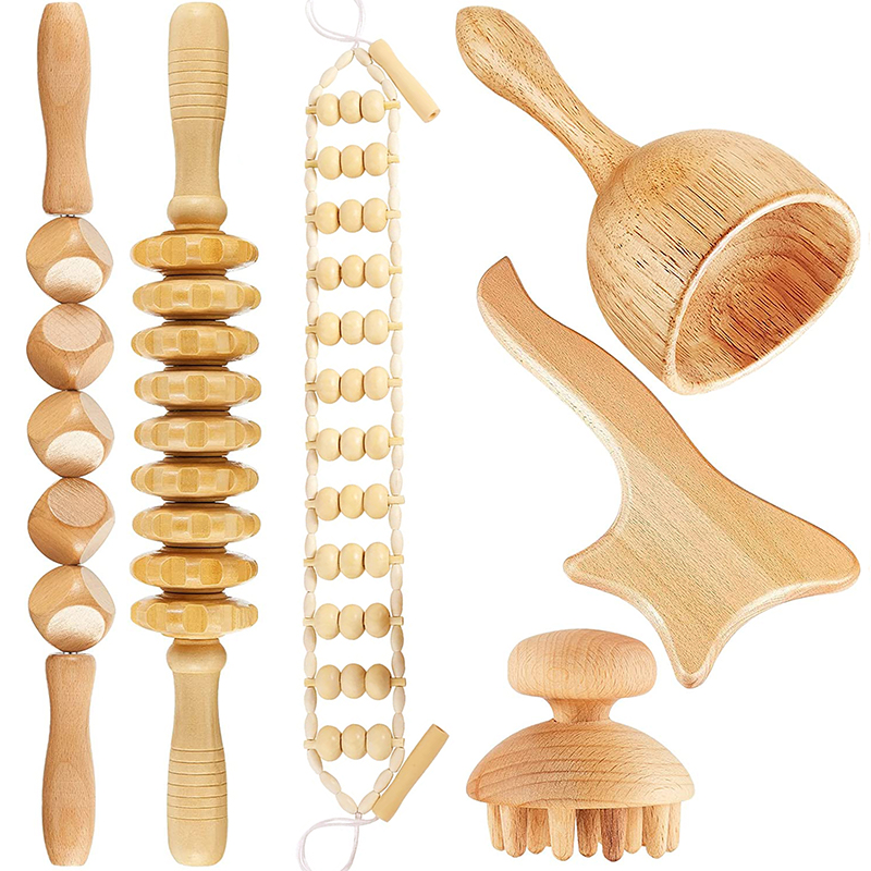 6PCS Wood Therapy Massage Set Maderoterapia Kit Lymphatic Drainage Massager Tool for Body Contouring Shaping Anti Cellulite Muscle Pain Relief