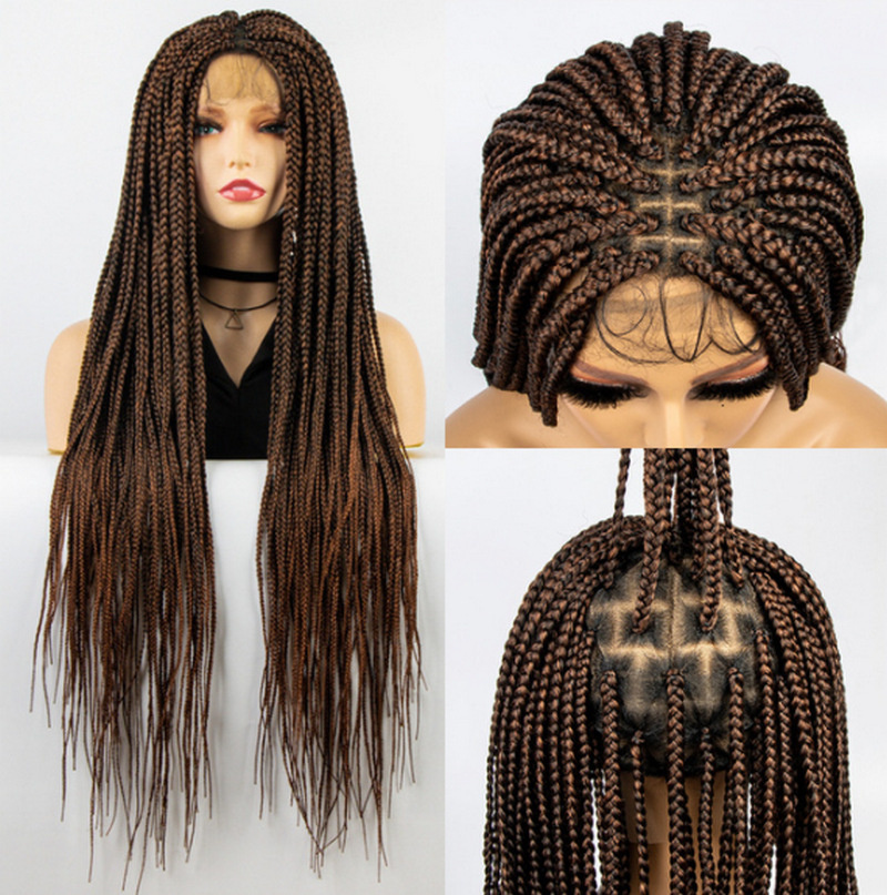 Full Lace Braided Wigs For Black Women Synthetic Remy Hair Wig perruques de Cheveux Humains Pelucas A891112