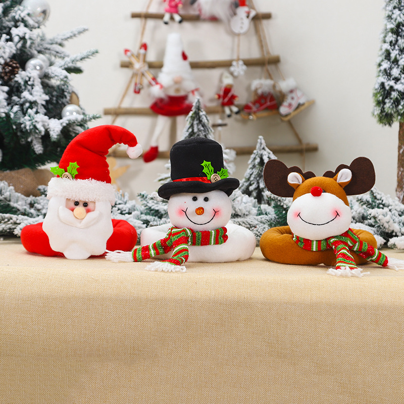 Christmas Decoration Cartoon Santa Claus Snowman Elk Curtain Buckle Festival Hotel Restaurant Ornaments XMAS Gifts