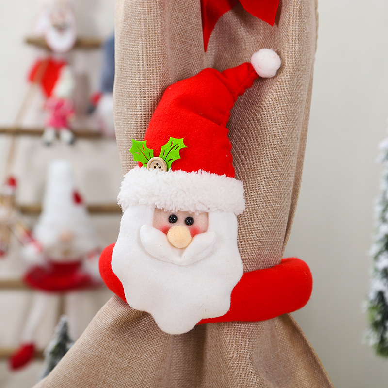 Christmas Decoration Cartoon Santa Claus Snowman Elk Curtain Buckle Festival Hotel Restaurant Ornaments XMAS Gifts