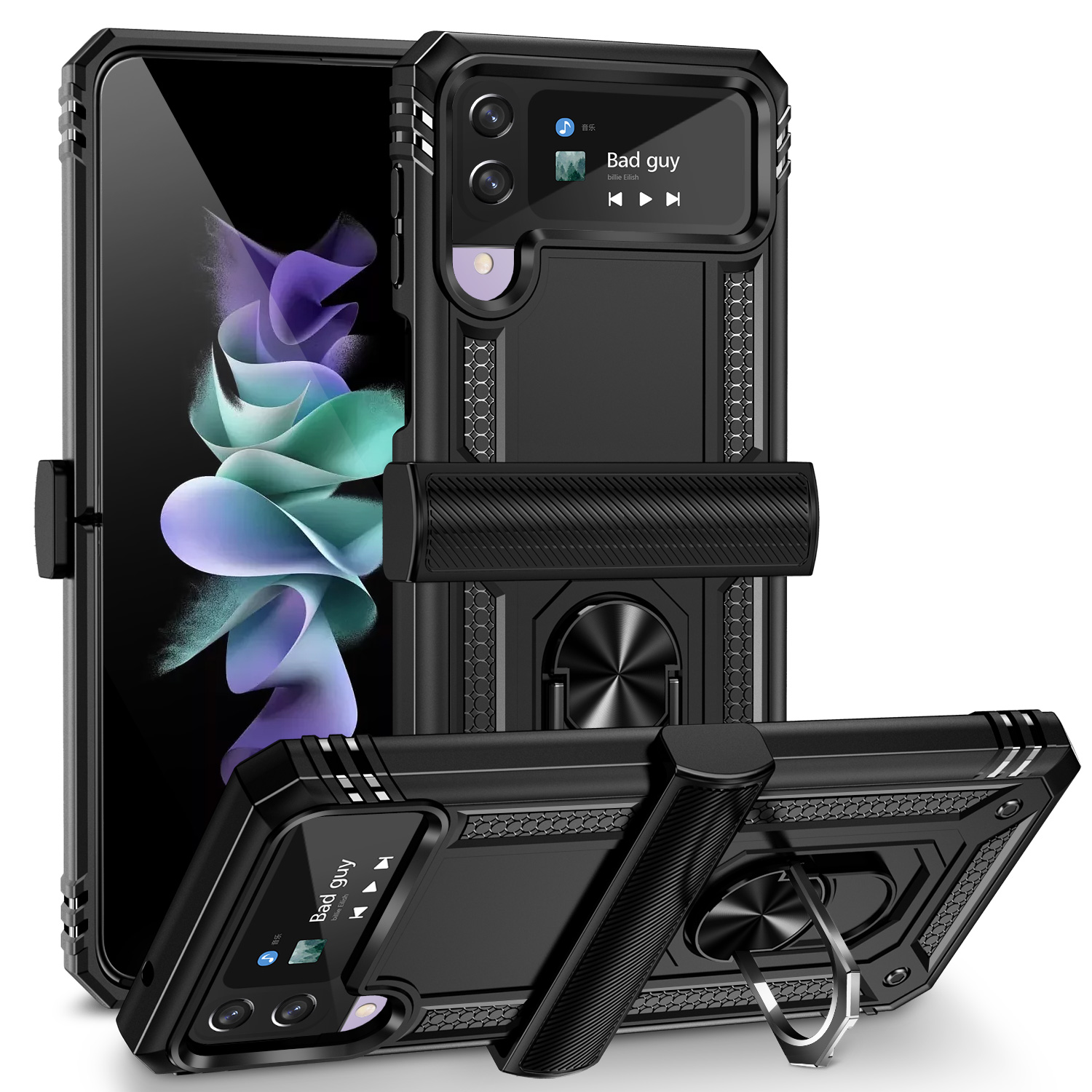 Armor Telefoon Gevallen Voor Samsung Galaxy Z Flip 4 3 5G Ring Kickstand Shockproof Case Cover