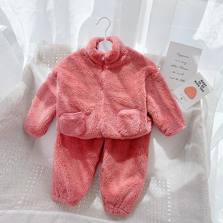 Solid color fleece warme kinderen babykleding sets 2 stks lange mouw ritssluiting jasbroek nieuwe lente herfst jongens meisjes pakken