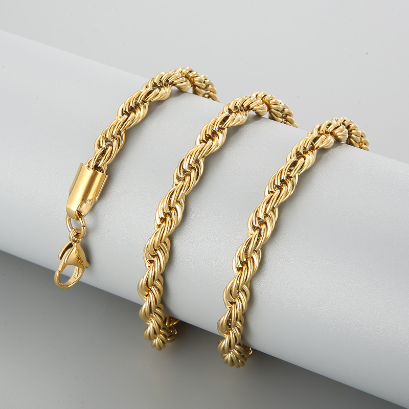 5st Punk Gold-Plated Rope Twist Chain Halsband f￶r m￤n Kvinnor Rostfritt st￥l Fashion Jewelry 4mm 22 '' I Bulk Halloween presenter